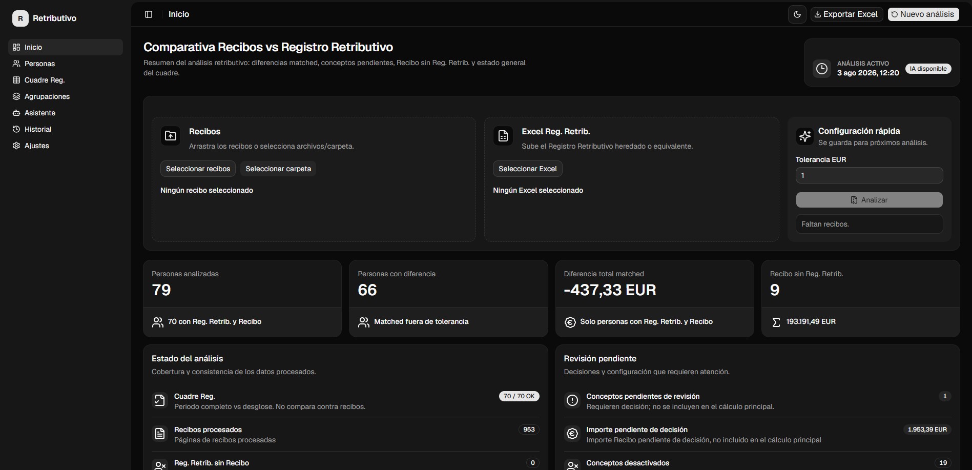 Aplicación para automatizar el análisis y la generación del registro retributivo.